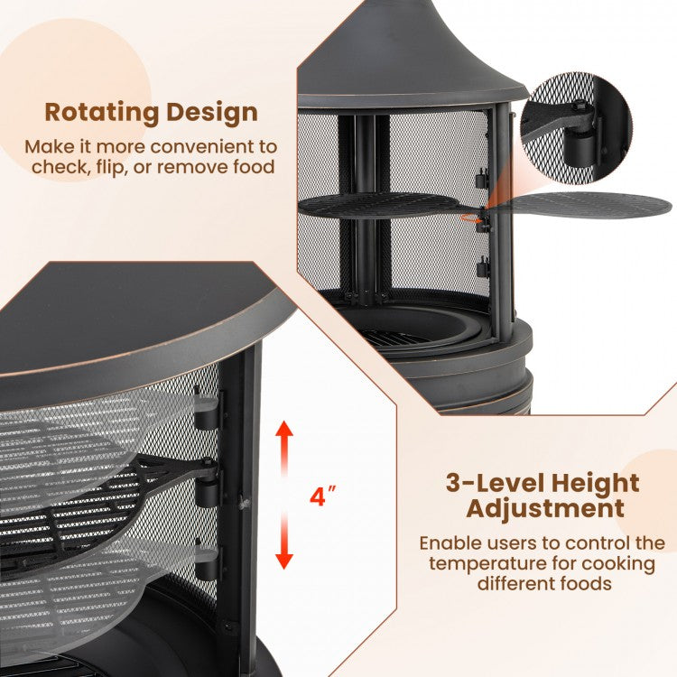 30 Inch Outdoor Fire Pit Chiminea with Grill for Garden BBQ