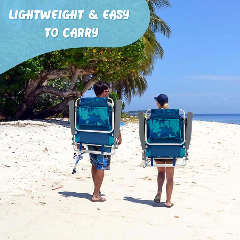 2 Pack 5-Position Outdoor Folding Backpack Beach Chair & Table Set, Patio Lawn Camping Chair Beach Sling Chair