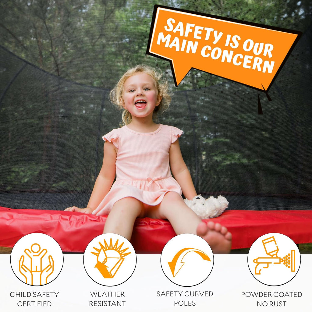 JUMPZYLLA Trampoline 8FT 10FT 12FT 14FT 15FT 16FT Trampoline with Enclosure - Recreational Trampolines with Ladder and AntiRust Coating, ASTM Approval Outdoor Trampoline for Kids