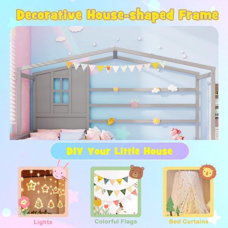 L-shaped Double Twin Beds House Platform Beds with Fences Corner Bed Frame